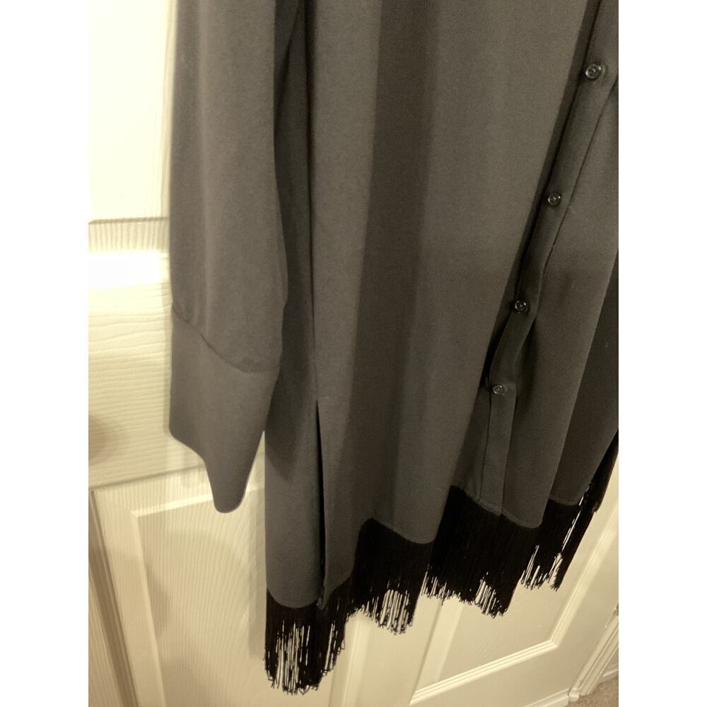H by Halston Women's Black Fringe Button Down Tunic, L - Picture 7 of 12